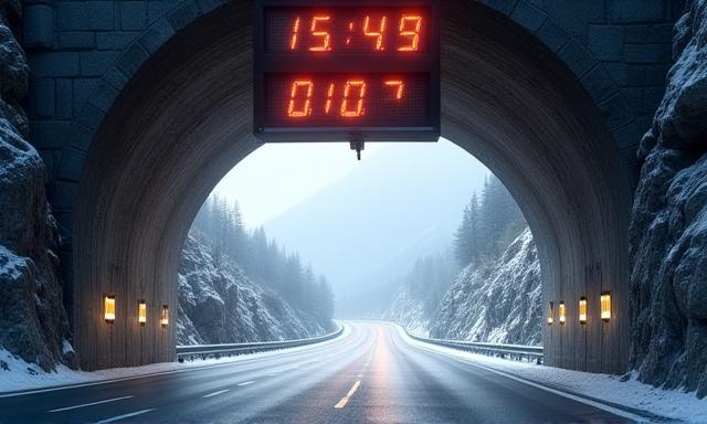 Tunnel Einfahrt mit Geschwindigkeitsanzeige